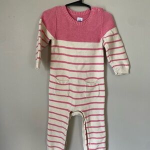 GAP Pink and Cream Striped Knit Footie One-Piece